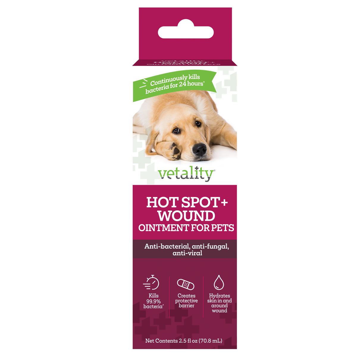 Vetality Anti-Bacterial, Anti-Fungal, Anti-Viral, Hot Spot & Wound Ointment for Pets 2.5 oz