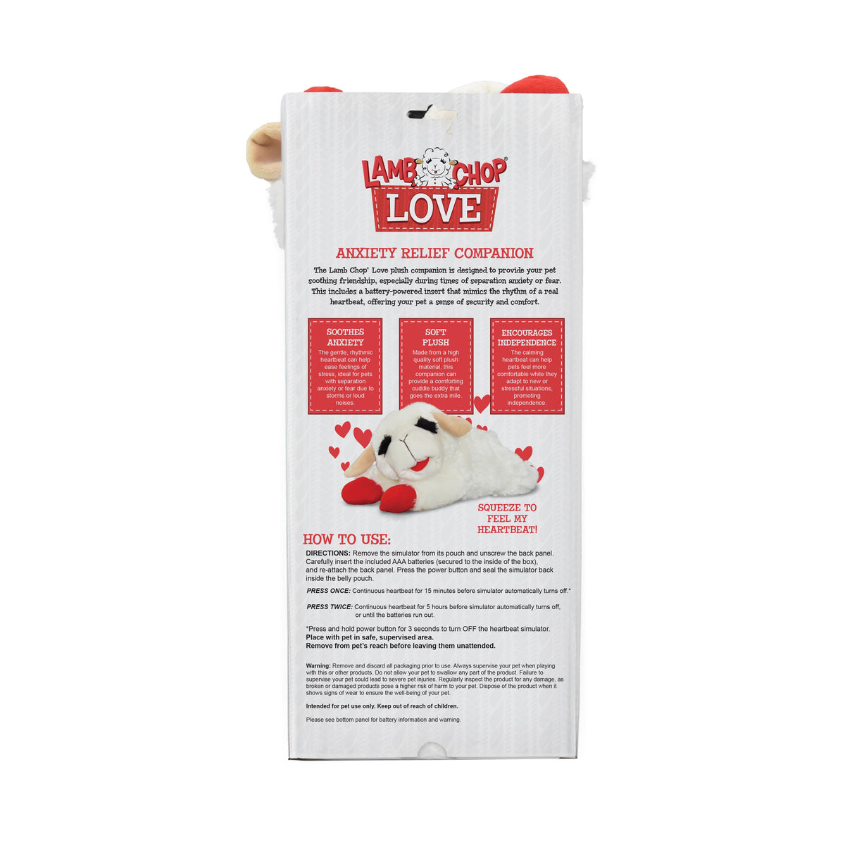 Multipet Lamb Chop Love with Heartbeat Calming Dog Toy 17 in