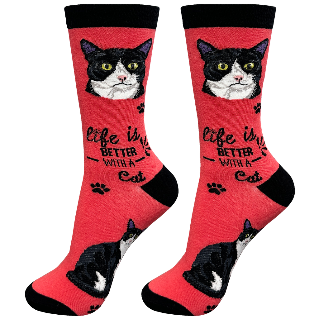 E & S Imports Life is Better With a Black & White Cat Socks