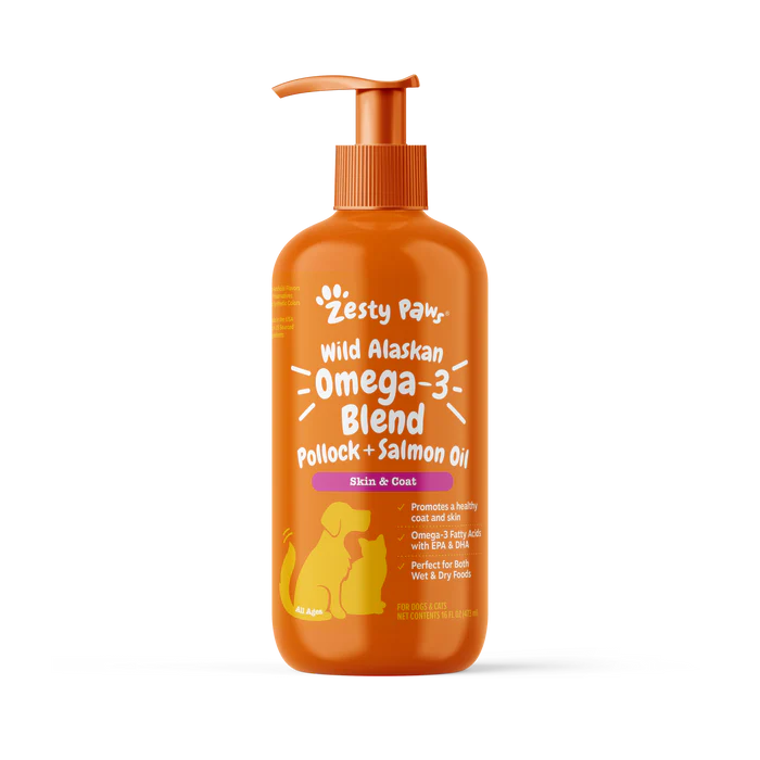 Zesty Paws Wild Alaskan Omega-3 Blend Pollock & Salmon Oil Skin & Coat Supplement for Dogs & Cats 16 oz