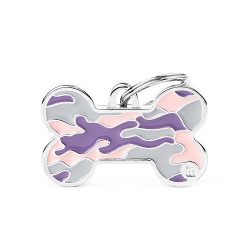 Myfamily Style Camouflage Big Pink Bone Pet Identification Tag