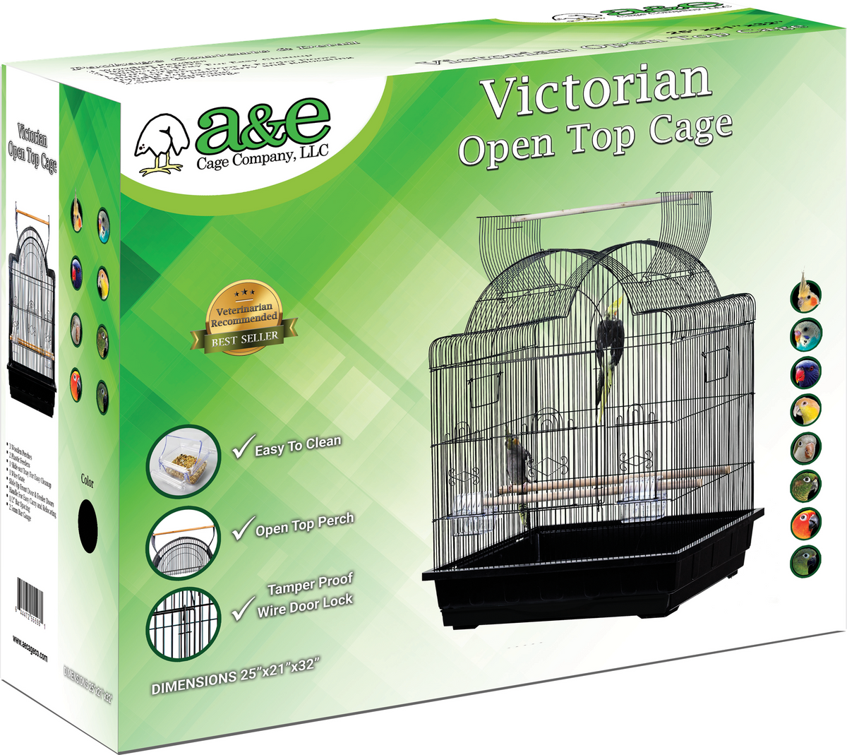 A&E Victorian Open Top Black Bird Cage 25 x 21 x 32 in