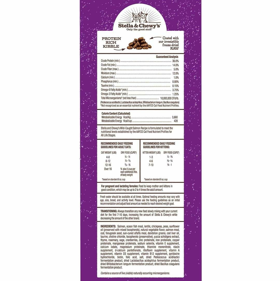 Stella & Chewy's Raw Coated Kibble Wild-Caught Salmon Recipe Grain-Free Freeze-Dried Cat Food 5 lb