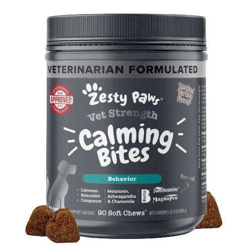 Zesty Paws Vet Strength Calming Bites Behavior Soft Chews for Dogs 90 ct