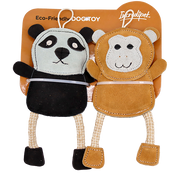 Incredipet Leather & Rope Panda & Monkey Dog Toys 2 pk