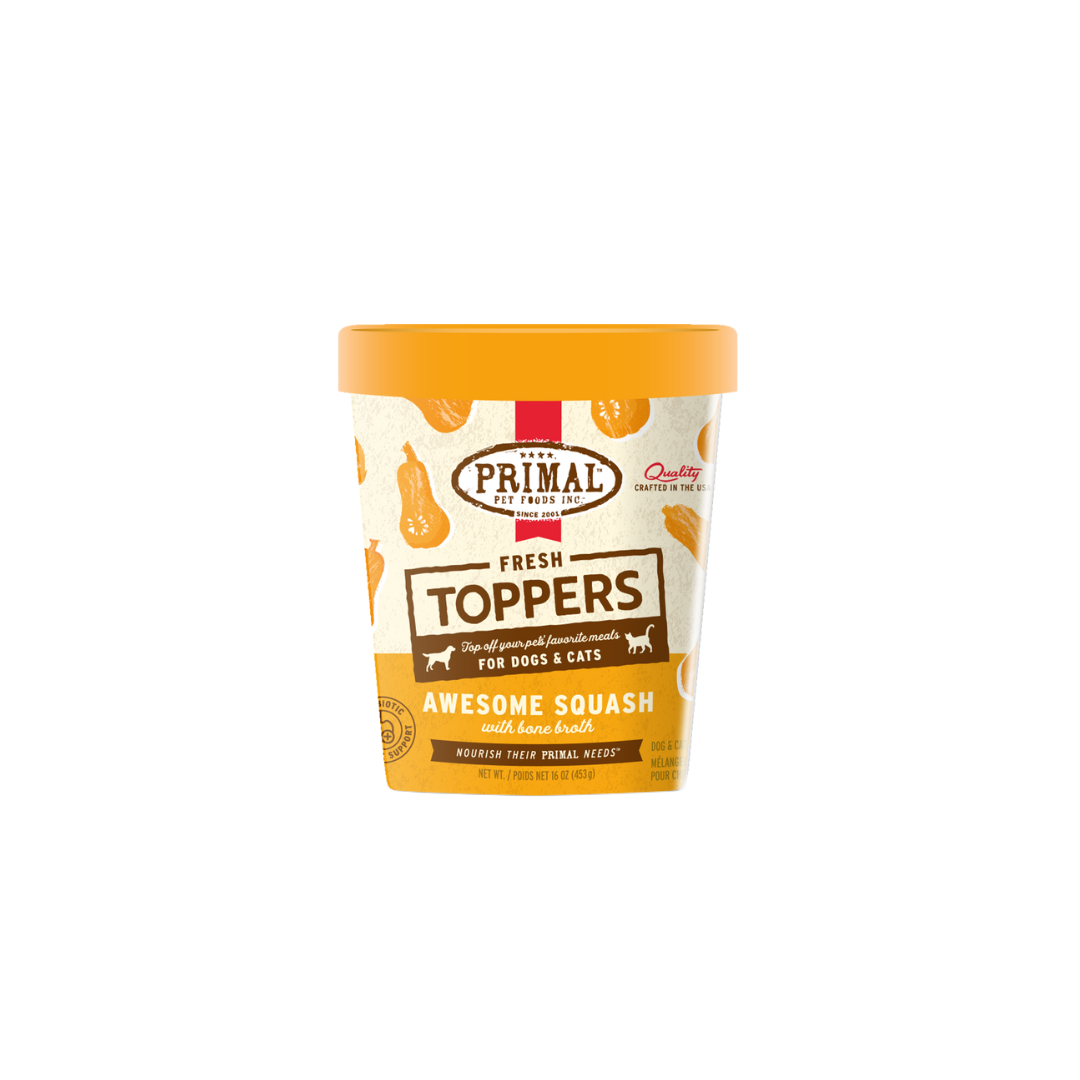 Primal Fresh Toppers Awesome Squash with Bone Broth for Dogs & Cats 16 oz
