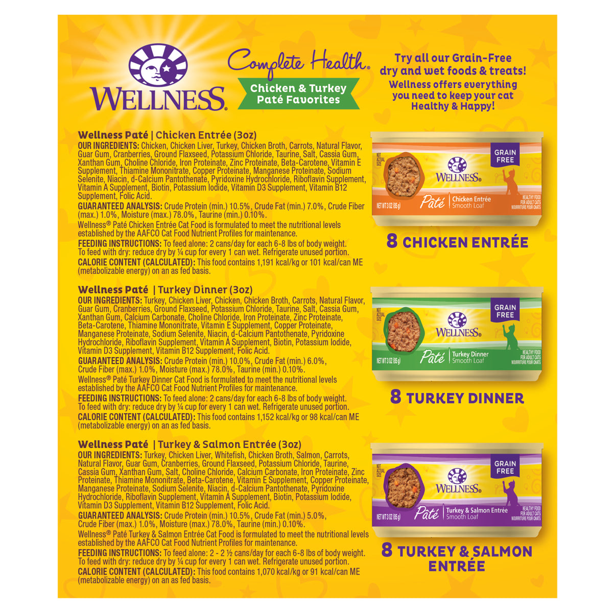Wellness Complete Health Chicken & Turkey Pate Wet Cat Food Variety Pack 12 ct