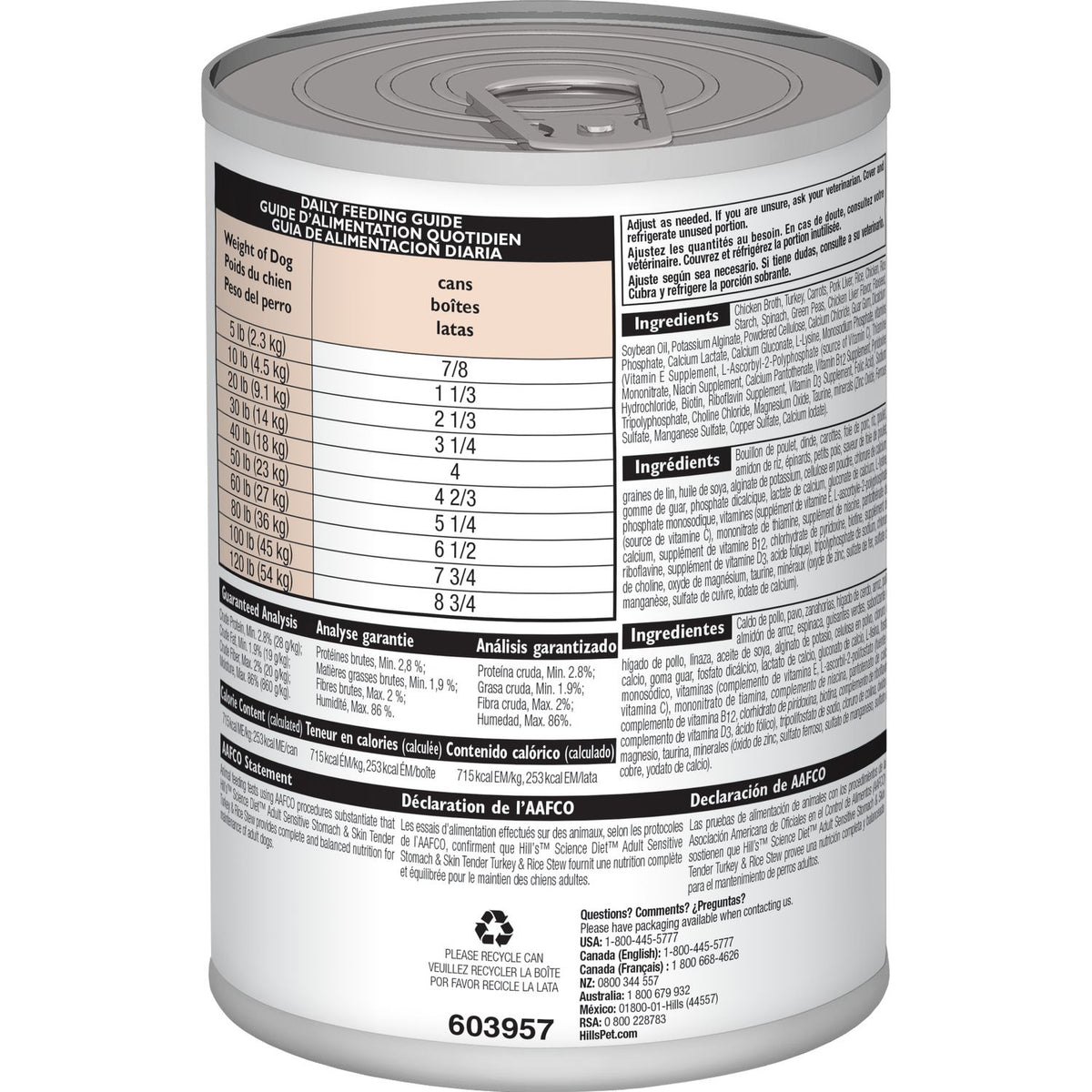 Hill's Science Diet Adult Sensitive Stomach & Skin Tender Turkey & Rice Stew Canned Dog Food