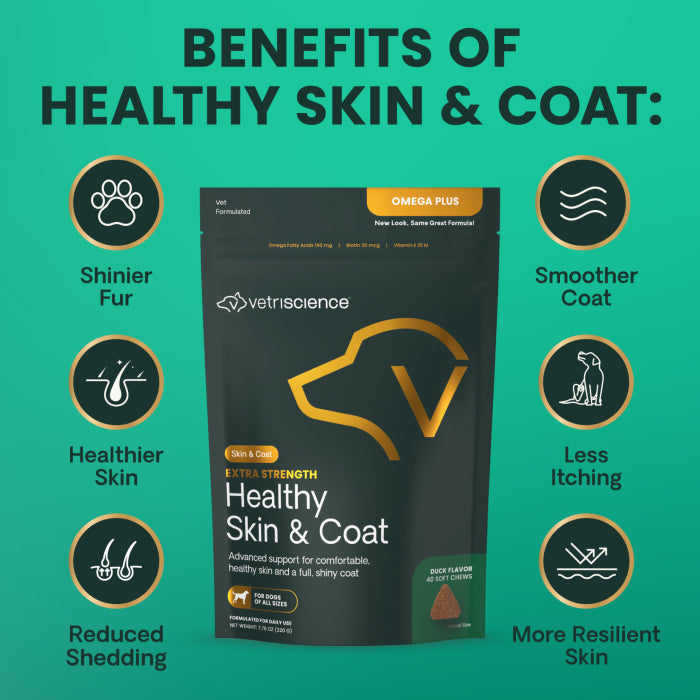 Vetriscience Extra Strength Healthy Skin & Coat Omega Plus Duck Flavored Soft Chews for Dogs 40 ct
