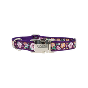 Coastal Pet Products Ribbon Adjustable Dog Collar with Metal Buckle- Purple Sketched Floral