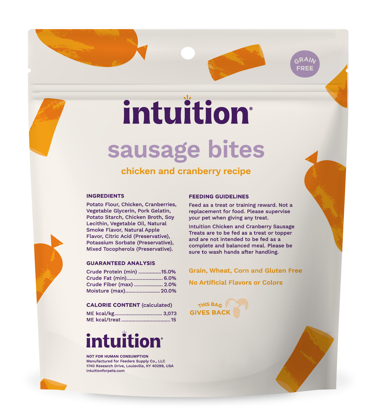 Intuition Chicken & Cranberry Recipe Grain-Free Soft & Chewy Sausage Bites Dog Treats 6 oz