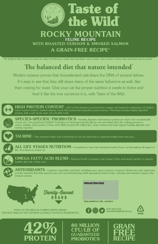 Taste Of The Wild Rocky Mountain Feline Recipe With Roasted Venison & Smoked Salmon Grain-Free Dry Cat Food