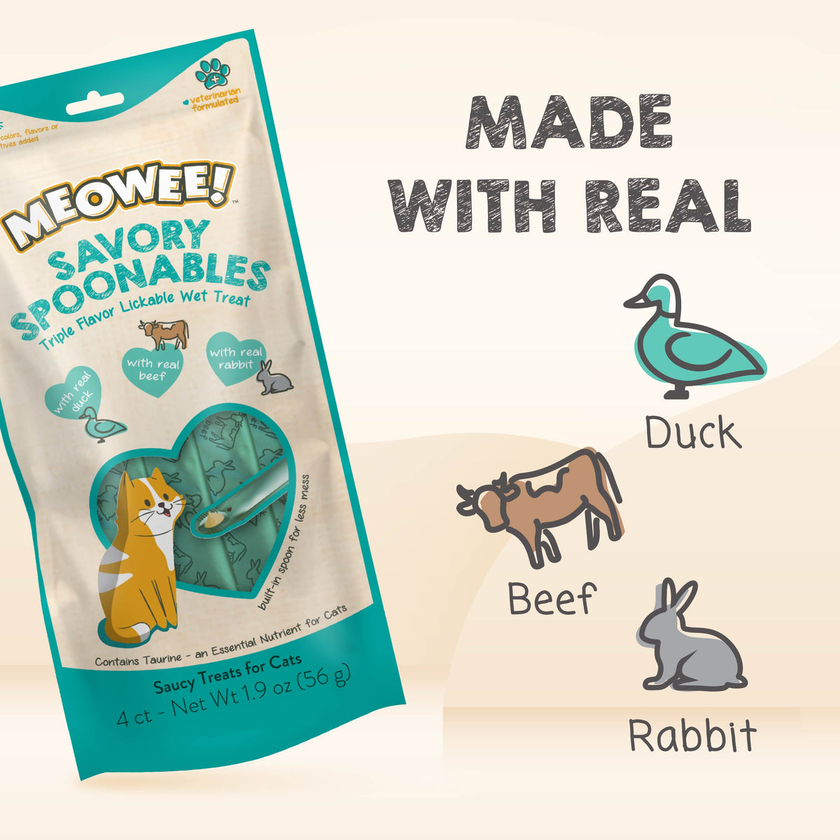 Meowee! Savory Spoonables Duck, Beef & Rabbit Lickable Cat Treats 4 ct