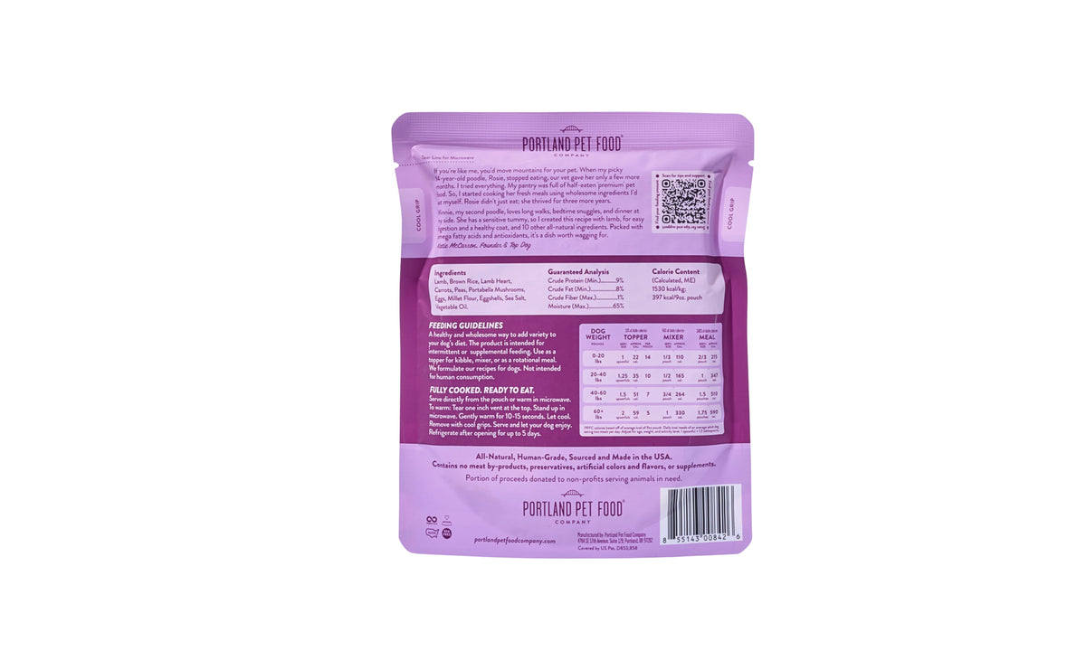 Portland Pet Food Company Winnie's Homestyle Dog Meal Lamb N' Rice Recipe