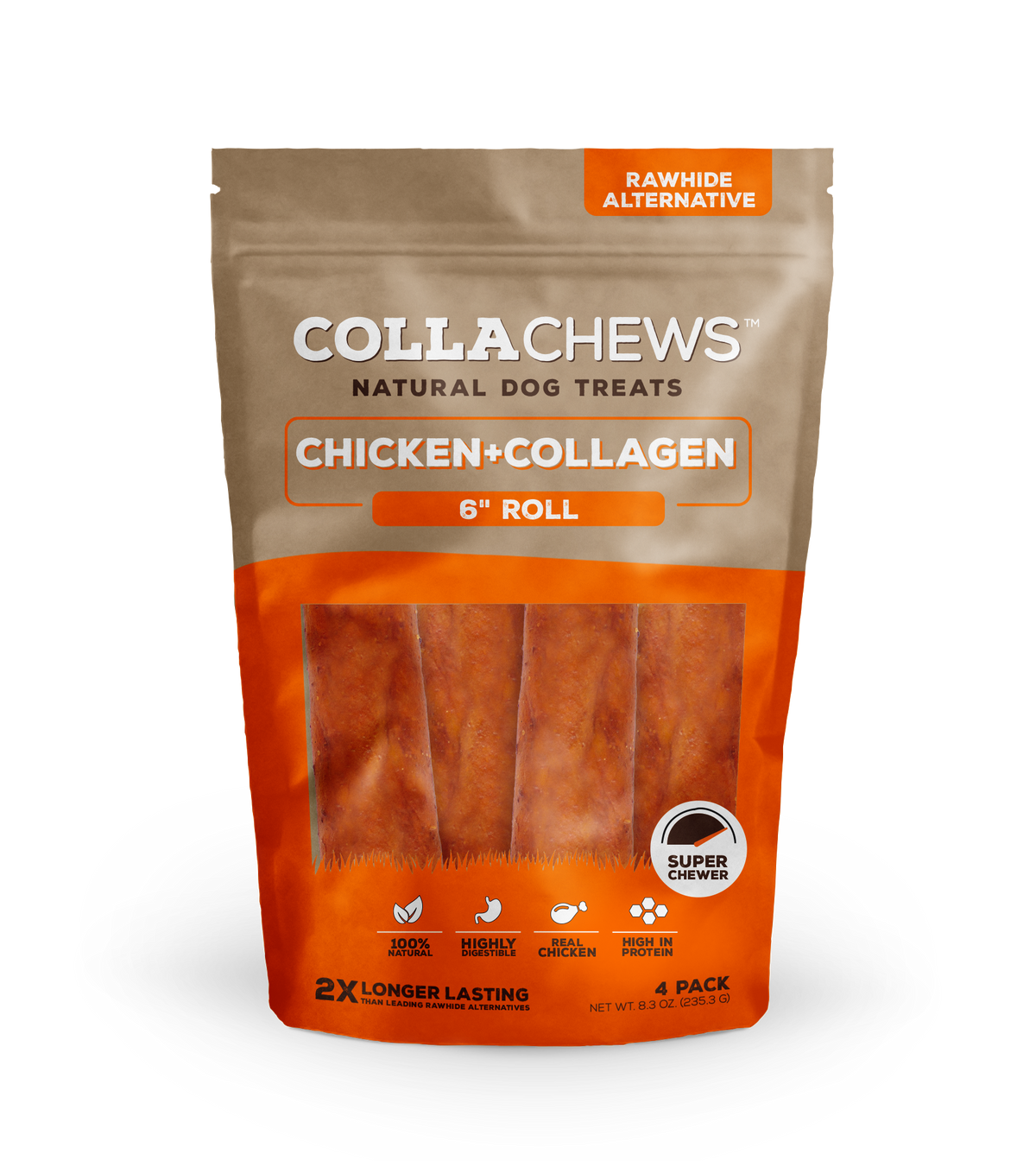 Collachews 6 in  Collagen Chicken Flavored Roll 4 pk
