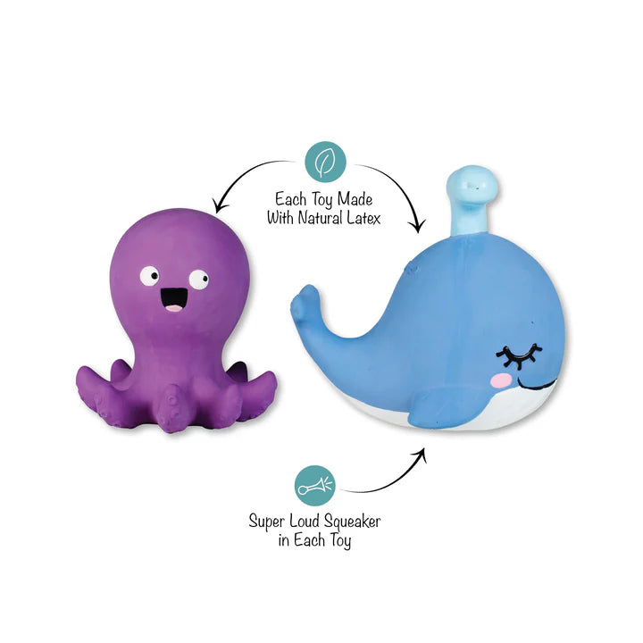 Pet Fringe Studio Summer Happy To Sea You Whale & Octopus Latex Dog Toys 2 pk
