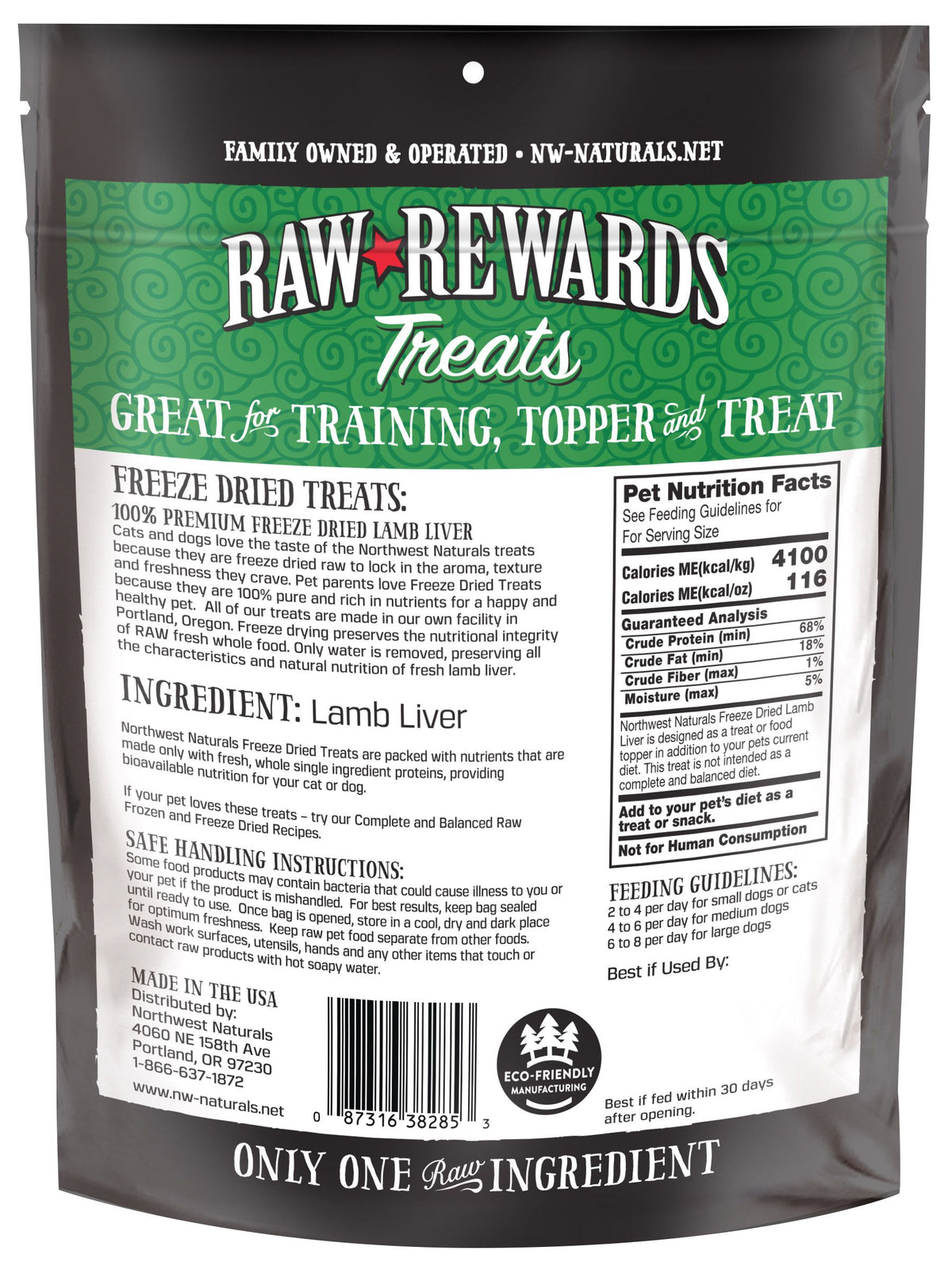 Northwest Naturals Raw Rewards Treats Freeze Dried Lamb Liver for Dogs & Cats 3 oz
