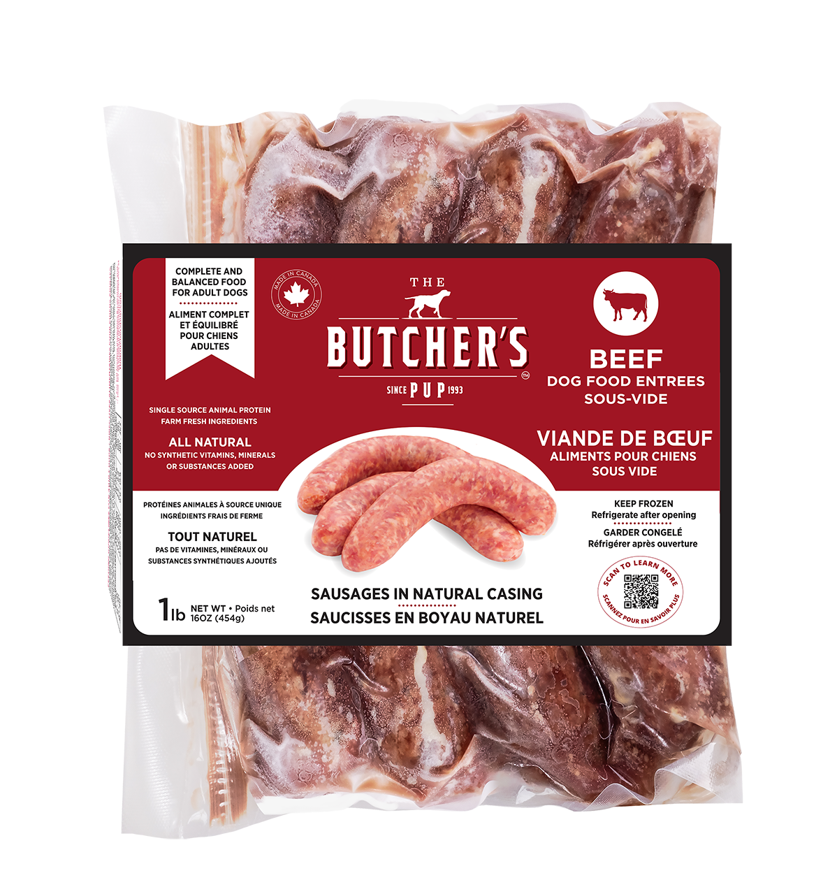 The Butcher's Pup Frozen Beef Sous-Vide Sausages Dog Treats 1 lb