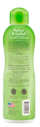 Tropiclean Papaya And Coconut Luxury 2 In 1 Shampoo Plus Conditioner For Pets 20 oz