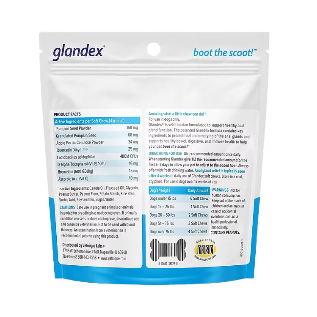 Glandex Dog Anal Gland Support Soft Chews with Pumpkin, Digestive Enzymes, Probiotics & Fiber Supplement Boot The Scoot Peanut Butter Flavored
