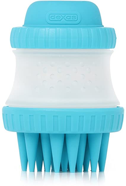 Dexas ScrubBuster Silicone Dog Washing Brush With Built-In Shampoo Reservoir, Blue