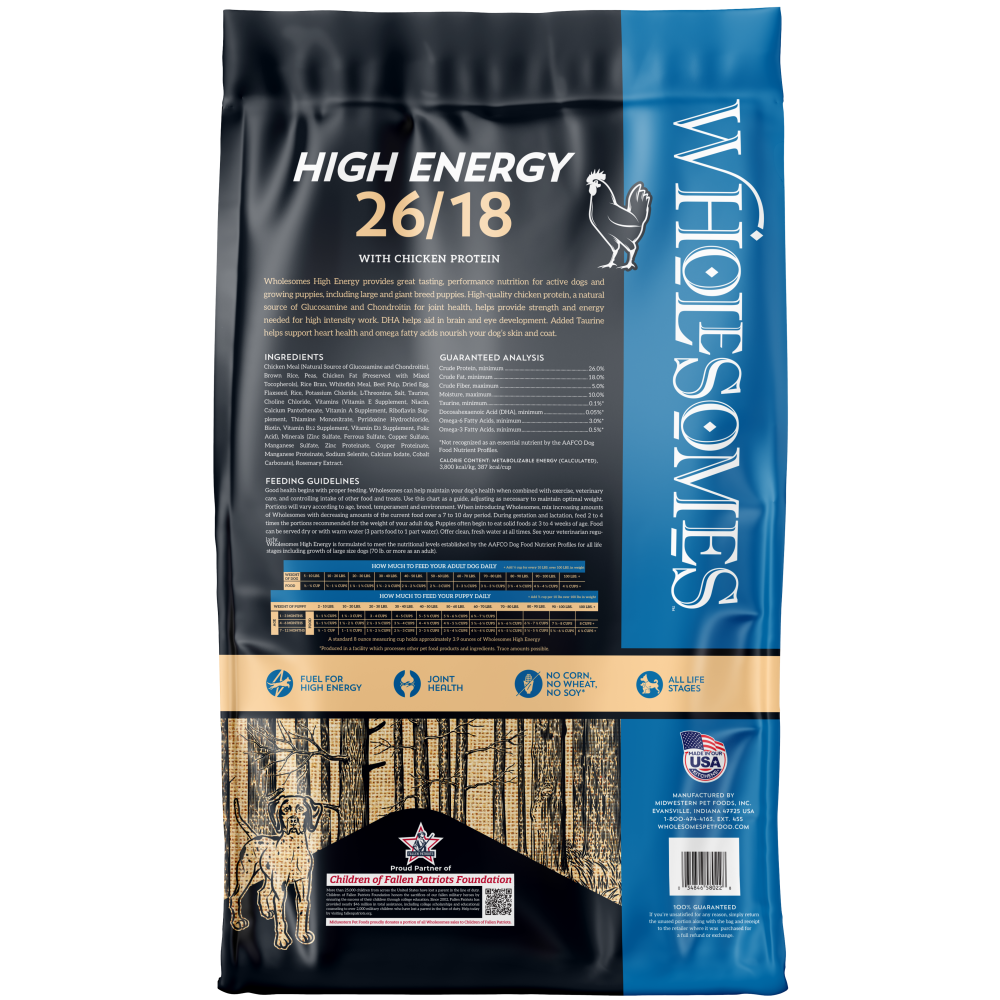 Wholesomes High Energy 26/18 Dry Dog Food 40 lb