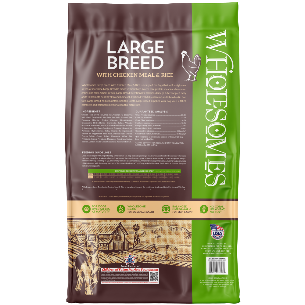 Wholesomes Large Breed Chicken Meal & Rice Formula Adult Dry Dog Food 40 lb