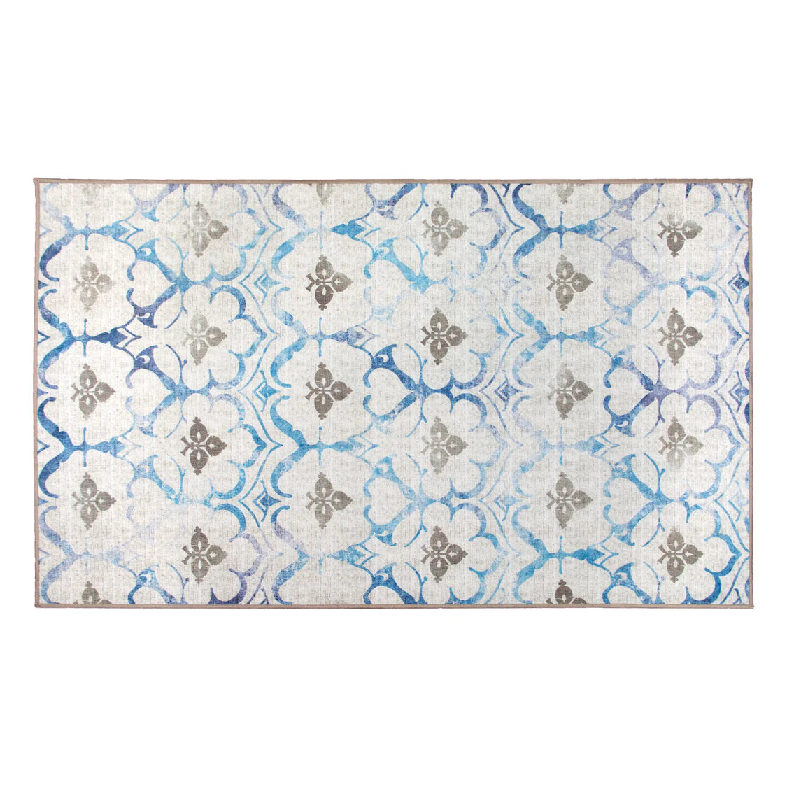 Crystal Art Gallery My Magic Carpet Washable Area Rug- Leilani Damask Beige Blue 3 x 5 ft