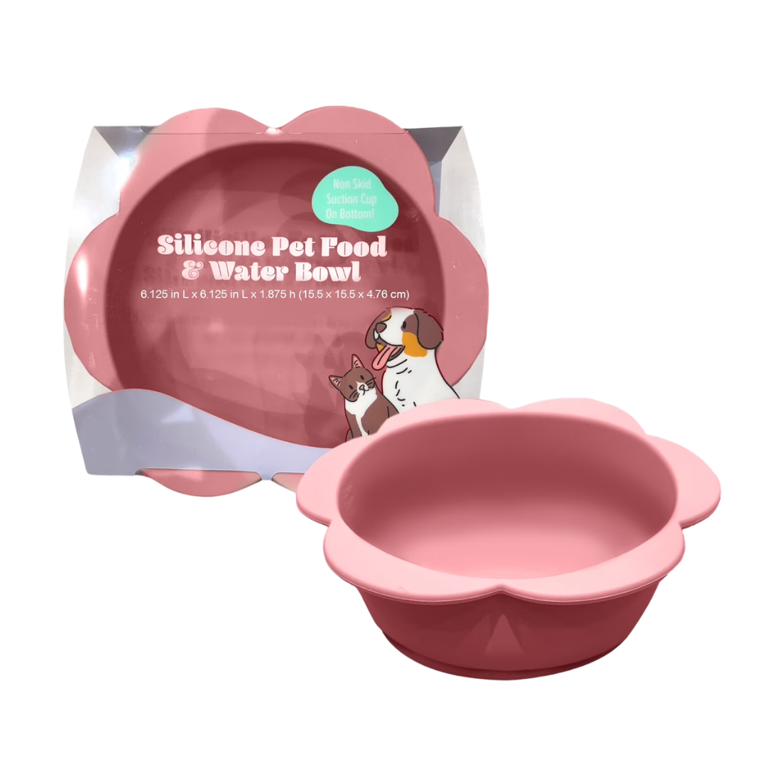 Kole Imports Pink Silicone Floral Shaped Pet Food and Water Bowl