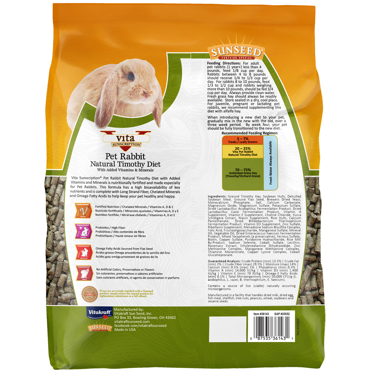 Sunseed Vita Sunscription Natural Timothy Pet Rabbit Diet 5 lb