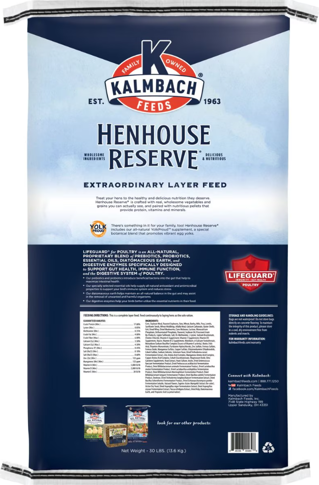 Kalmbach Feeds All Natural Henhouse Reserve 17% Protein Premium Layer Chicken Feed 30 lb