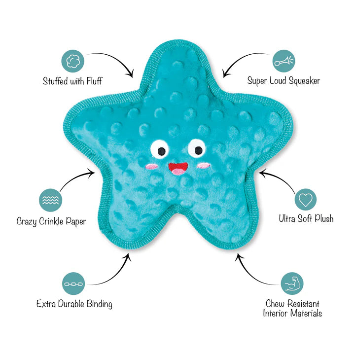 Pet Fringe Studio Summer I'm a Star Durable Plush Starfish Dog Toy 9 in