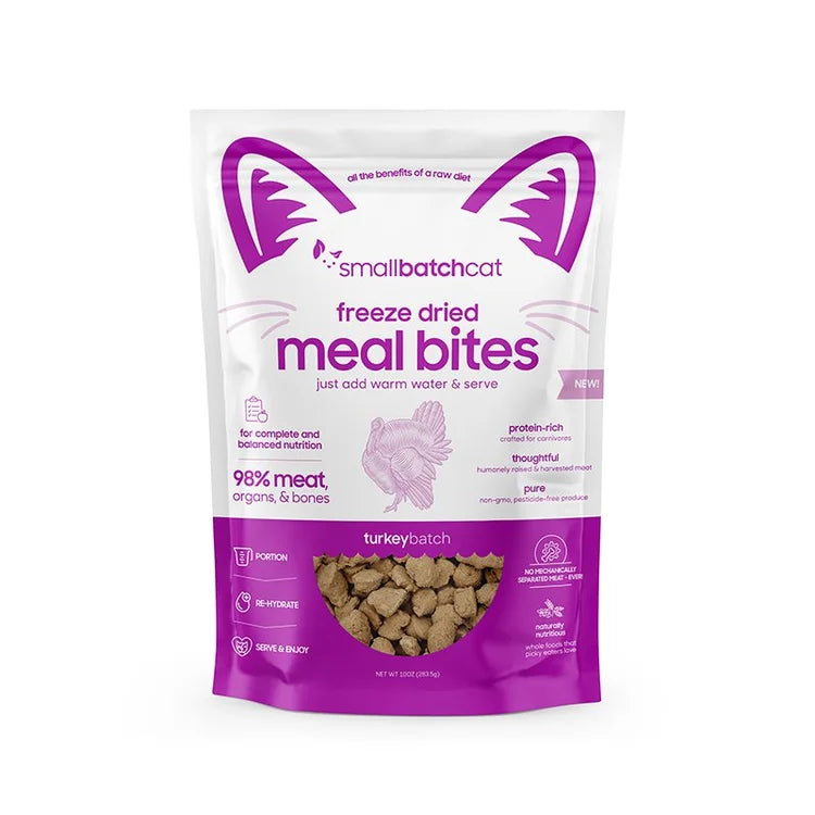 Smallbatch Pet Food Freeze Dried Meal Bites Turkeybatch for Cats 10 oz