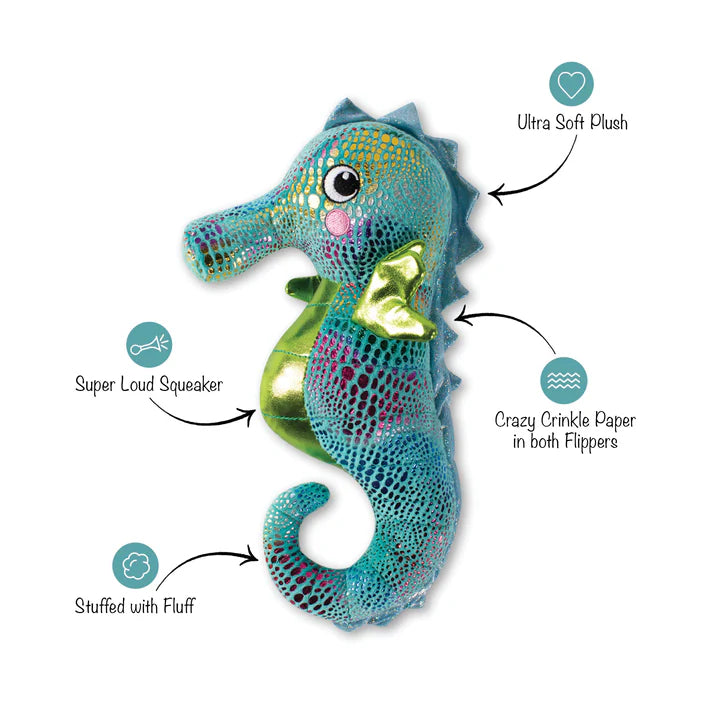Pet Fringe Studio Summertime Shelly the Seahorse Plush Dog Toy 12 in