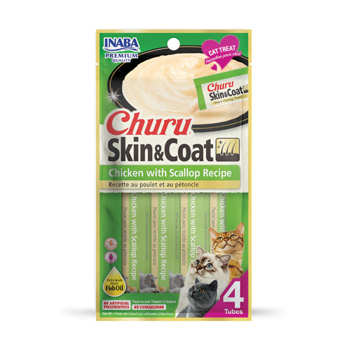Inaba Churu Skin & Coat Chicken with Scallop Recipe Lickable Cat Treat 4 pk