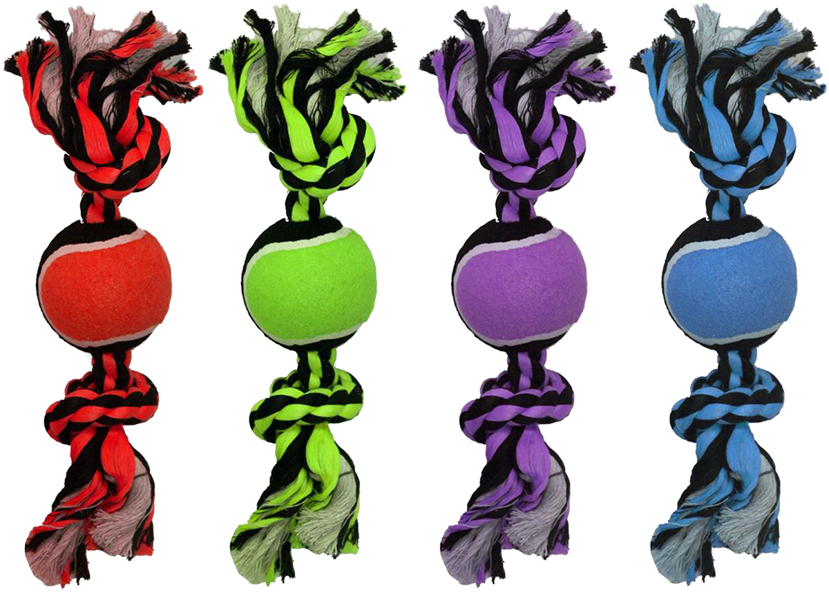 Incredipet 2-Knot Rope with Tennis Ball Dog Toy, Assorted 10 in