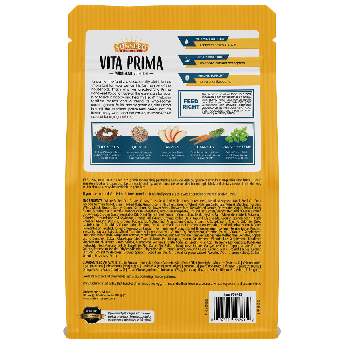 Sunseed Vita Prima Parakeet Food 2 lb