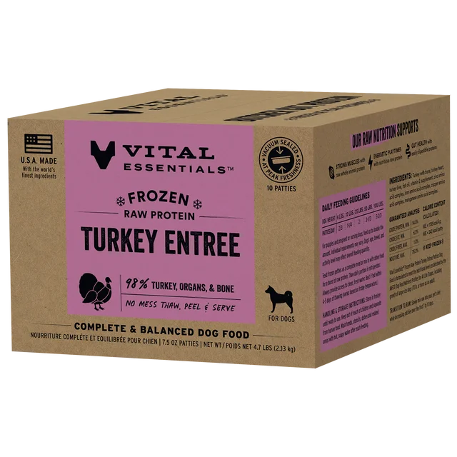 Vital Essentials Frozen Raw Turkey Recipe Dog Food Patties 10 ct