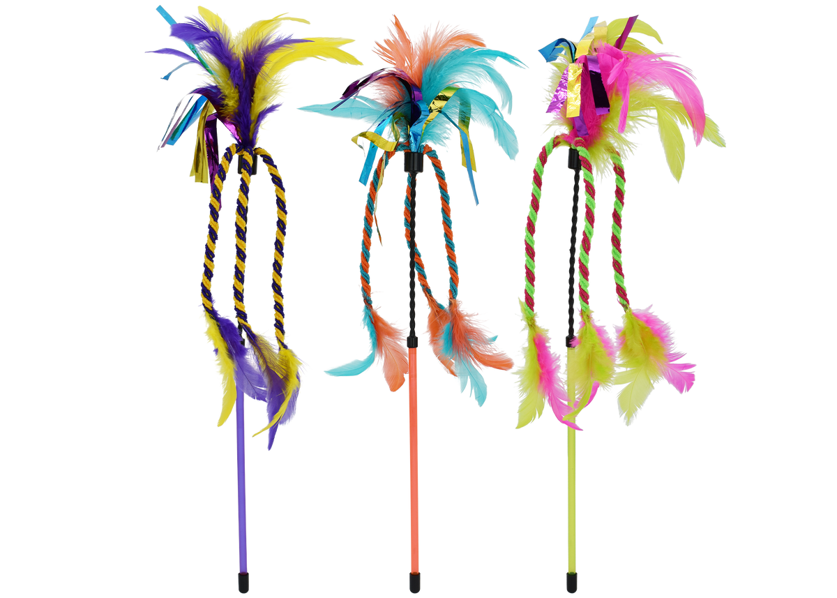 Incredipet Ribbon & Feather Cat Wand Toy, Assorted 17 in