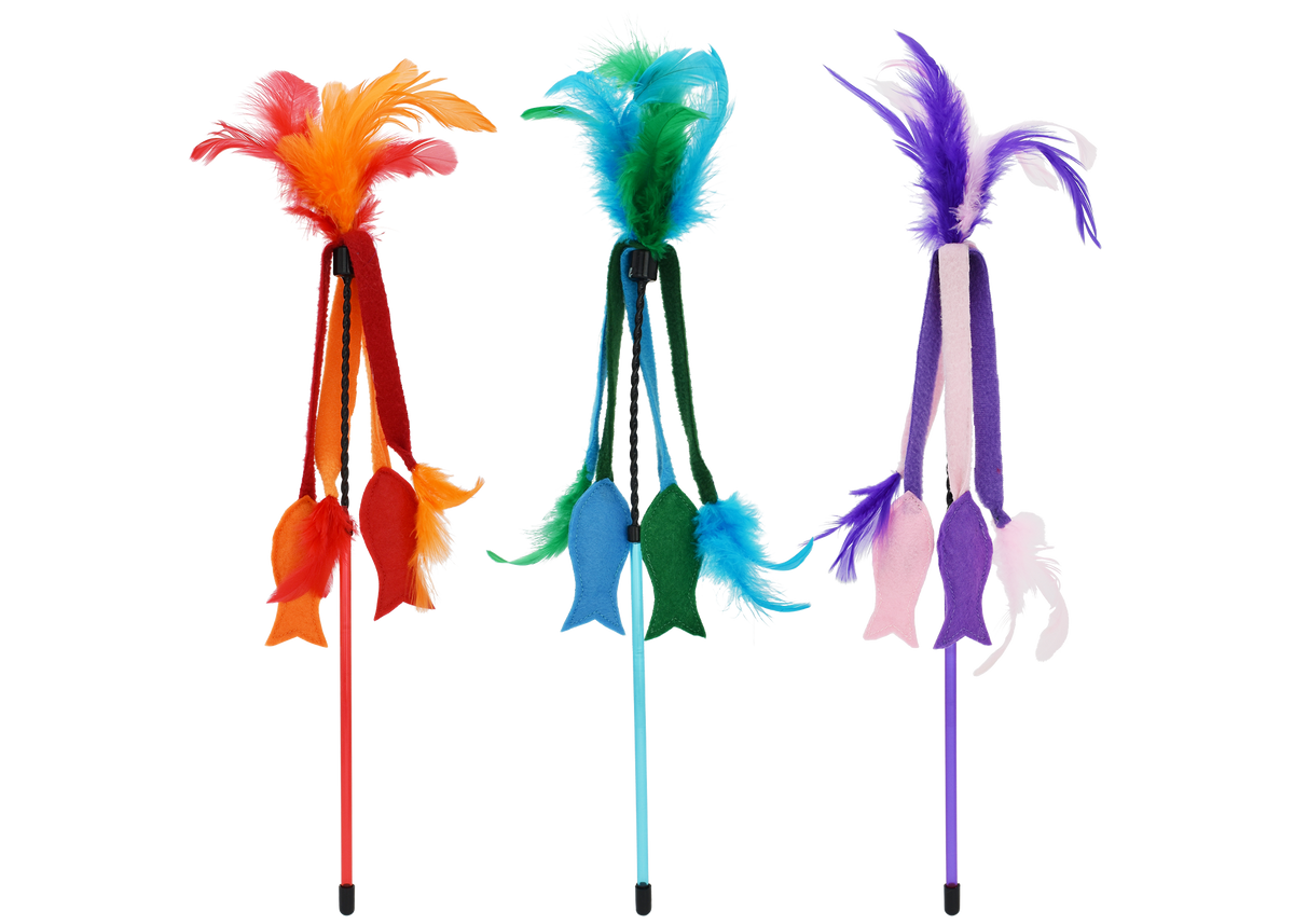 Incredipet Felt Fish Cat Wand Toy, Assorted 17 in
