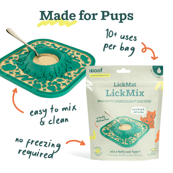 Woof Bacon & Cheese LickMix Lick Mat Spread & Meal Topper for Dogs 5.5 oz