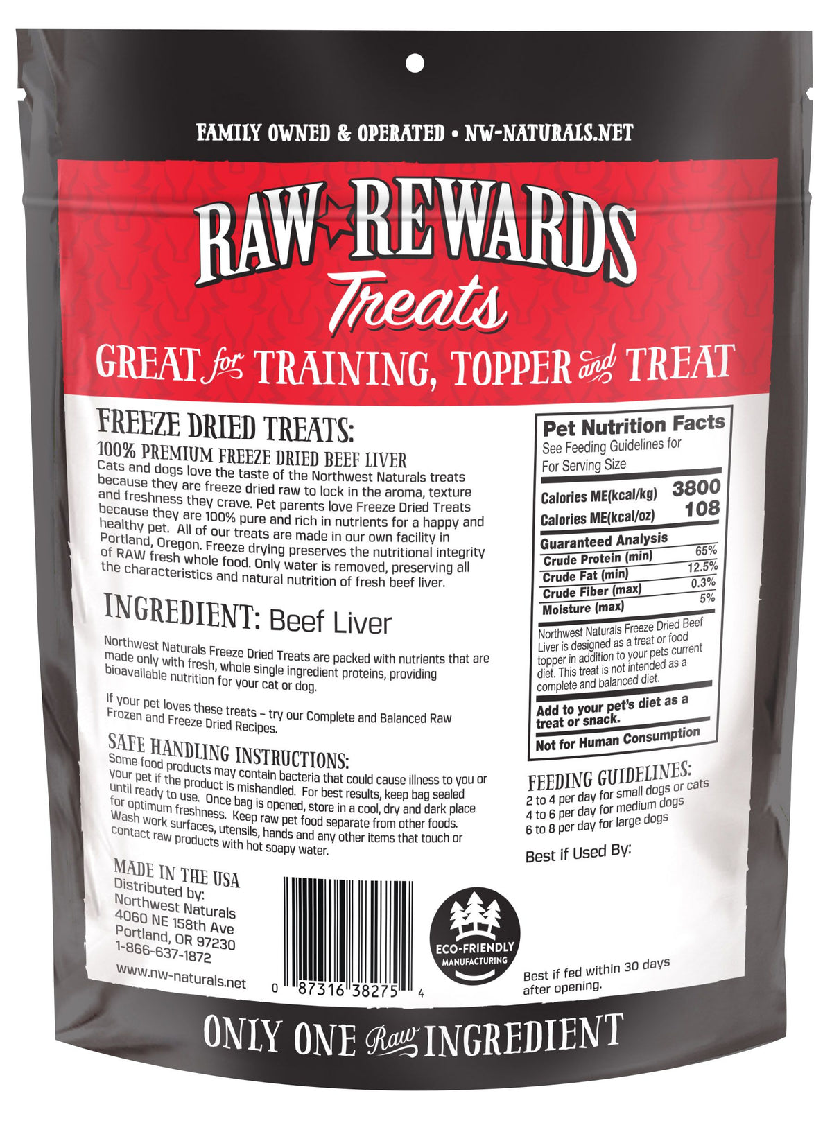 Northwest Naturals Raw Rewards Treats Freeze Dried Beef Liver for Dogs & Cats 3 oz