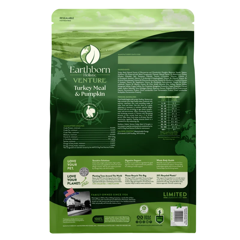 Earthborn Venture Limited Ingredient Turkey Meal & Pumpkin Grain-Free Dry Dog Food 25 lb