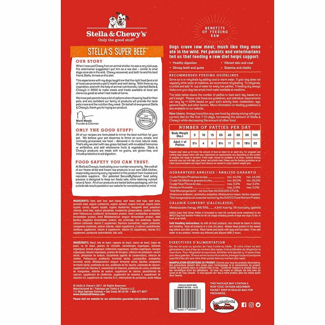 Stella & Chewy's Raw Super Beef Dinner Patties Grain-Free Freeze-Dried Dog Food