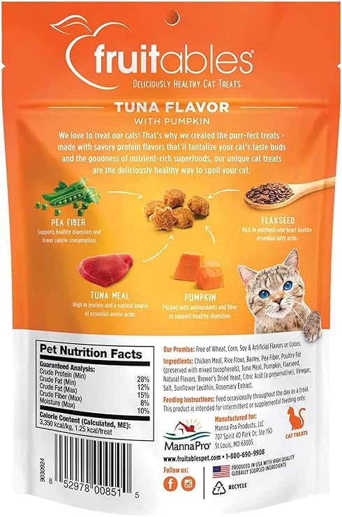 Fruitables Tuna Flavor with Pumpkin Crunchy Cat Treats 2.5 oz