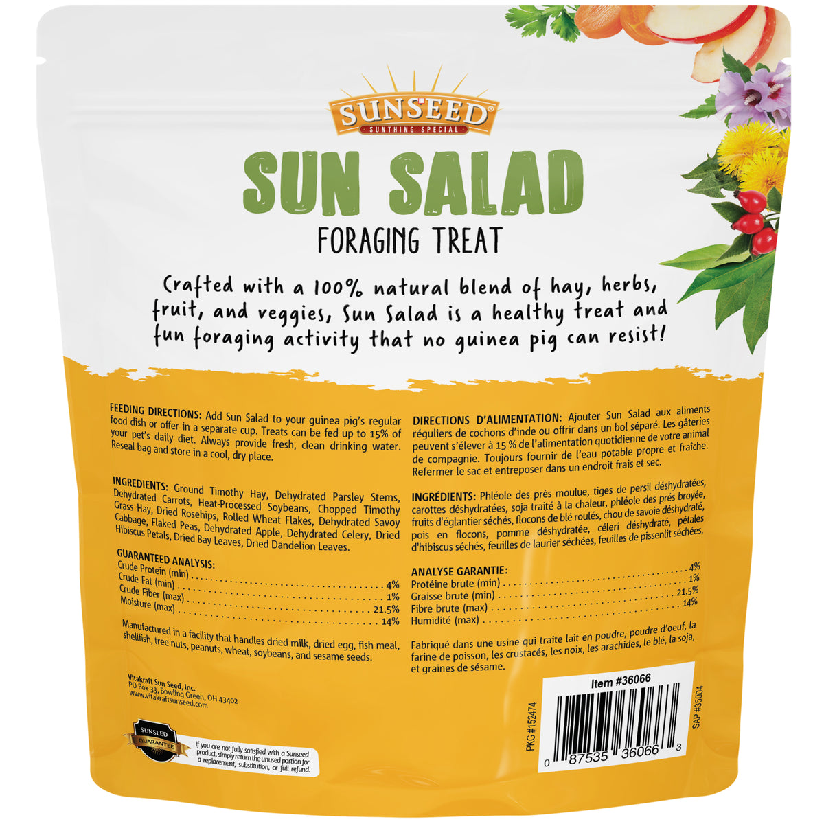 Sunseed Vita Prima Sun Salad With Carrots/Rose Hips/Apples For Guinea Pigs 10 oz