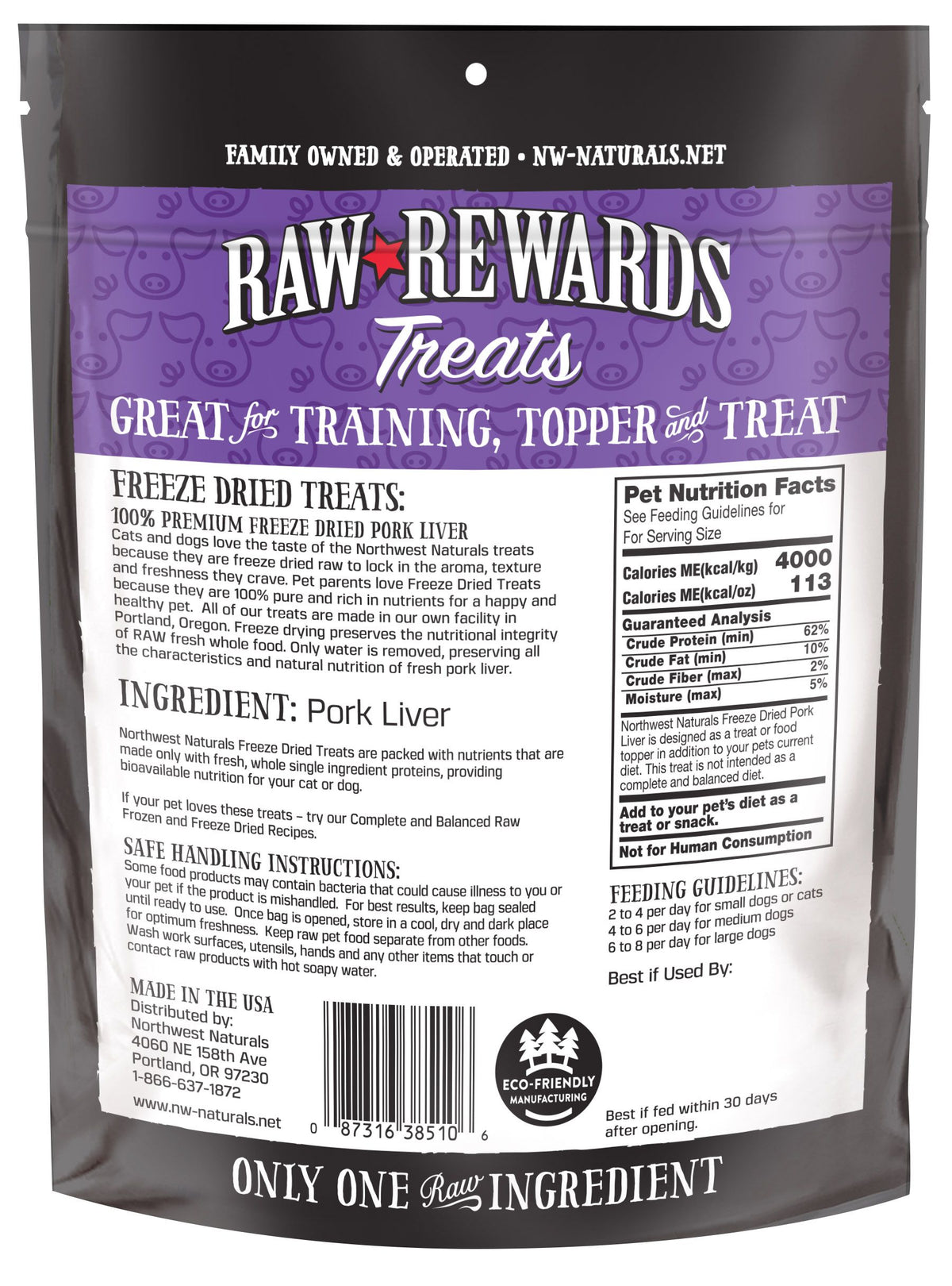 Northwest Naturals Raw Rewards Treats Freeze Dried Pork Liver for Dogs & Cats 3 oz