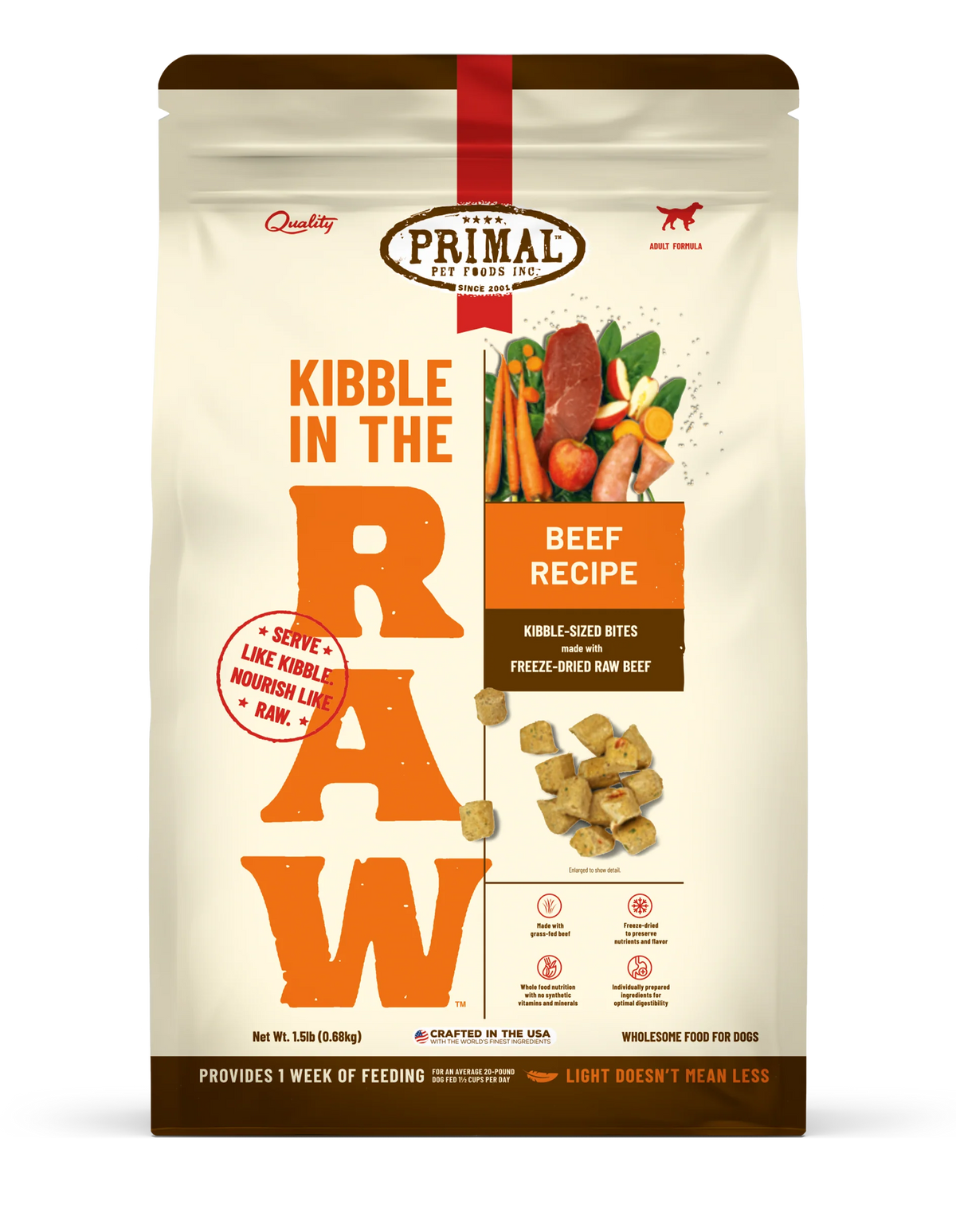 Primal Kibble in the Raw Beef Recipe Adult Dog Food
