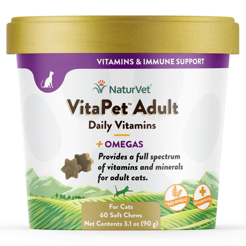 Naturvet Vitapet Adult Daily Vitamins Plus Omegas Cat Soft Chews Supplement 60 ct