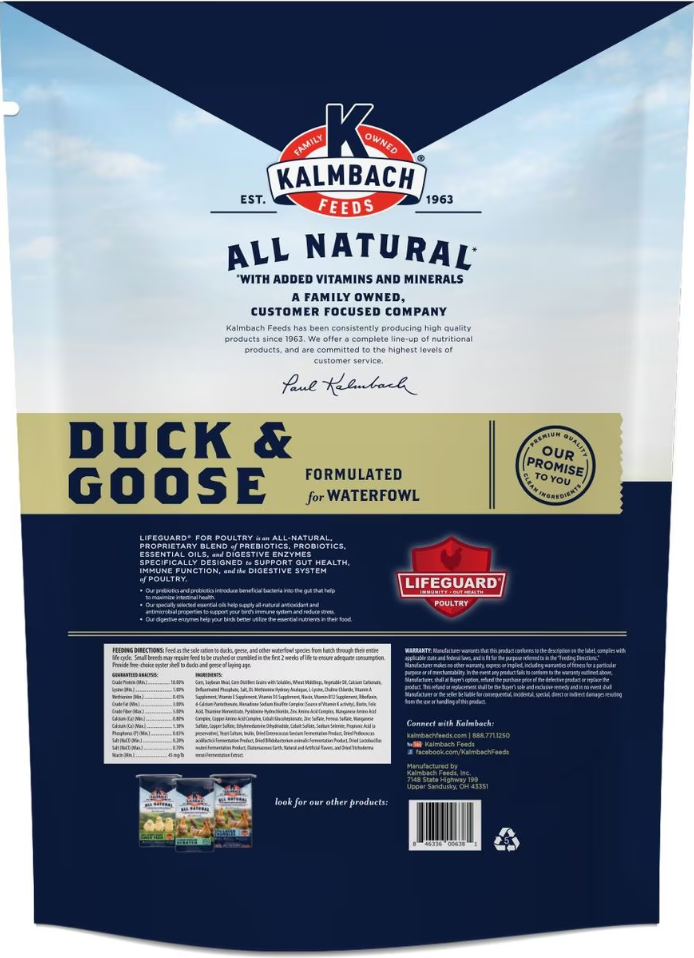 Kalmbach Feeds All Natural 18% Duck & Goose Waterfowl Mini Pellet Feed 10 lb